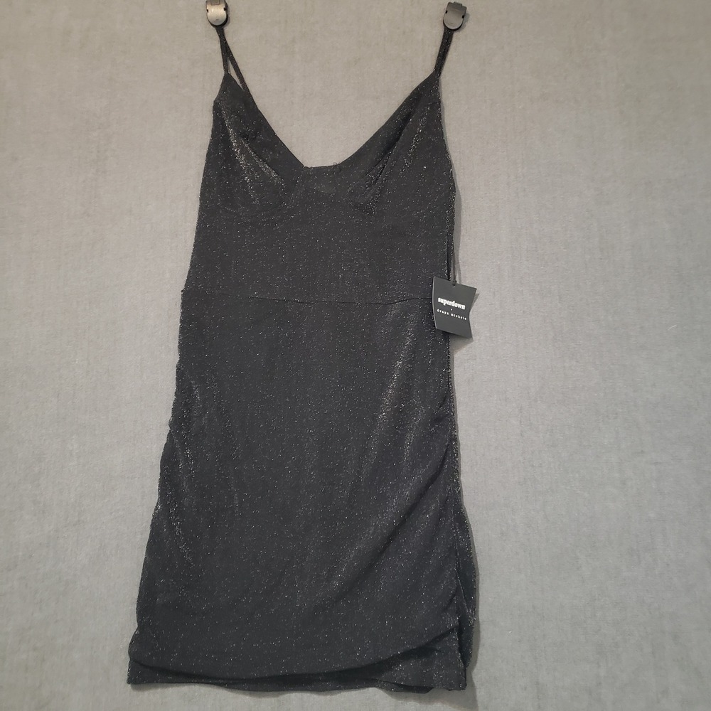 Superdown Mini Dress Womens Size M Black Metallic Draya Michele Ruched Bodycon - Picture 2 of 11